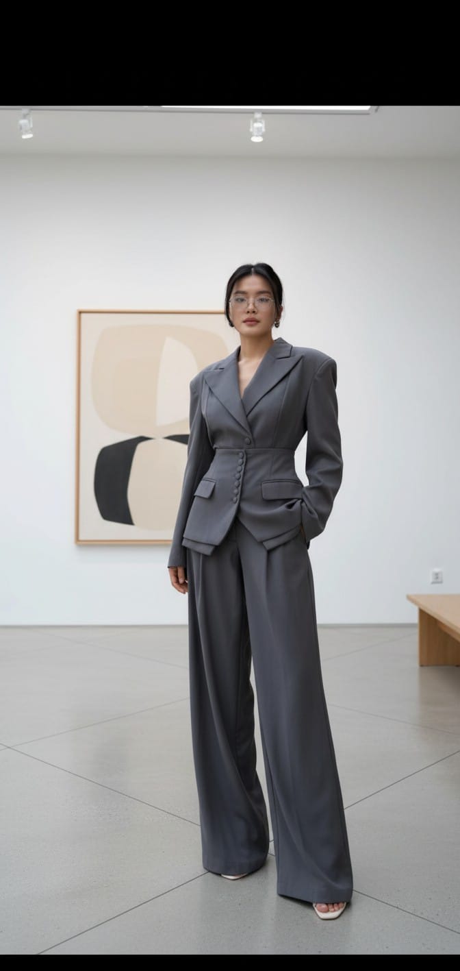 Premium Black Power Suit for Women | Elegant Formal Blazer & Wide-Leg Pant Set | Luxury Office & Event Wear