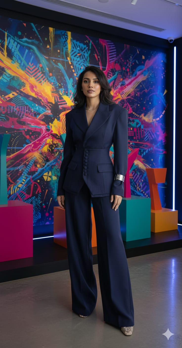 Premium Black Power Suit for Women | Elegant Formal Blazer & Wide-Leg Pant Set | Luxury Office & Event Wear