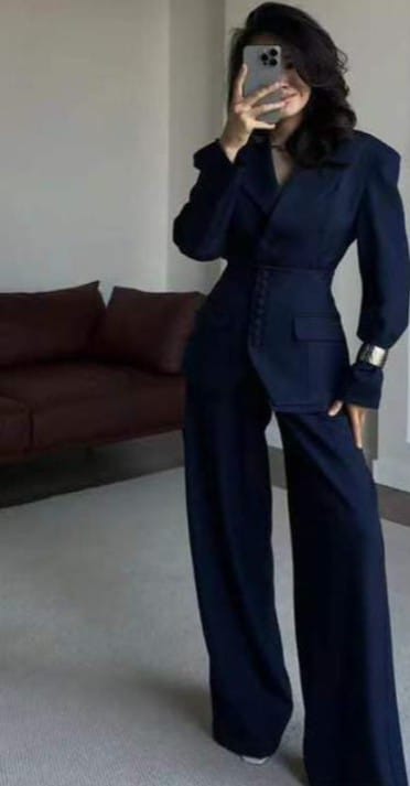 Premium Black Power Suit for Women | Elegant Formal Blazer & Wide-Leg Pant Set | Luxury Office & Event Wear