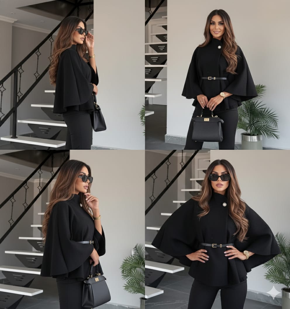 Elegant Winter Cape Coat for Women | Belted Woolen Poncho Jacket | Premium Stylish Warm Outerwear